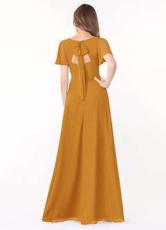 Azazie Kimber Bridesmaid Dresses Butterscotch A-Line Flounce Sleeve Chiffon Dress image2