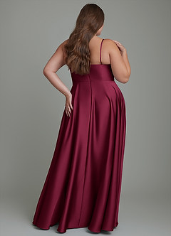 Azazie Elle Bridesmaid Dresses Burgundy A-Line Pleated Stretch Satin Dress image2