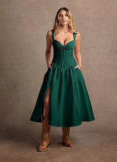 Arwen Hunter Green Dropped Waist Midi Dress image5