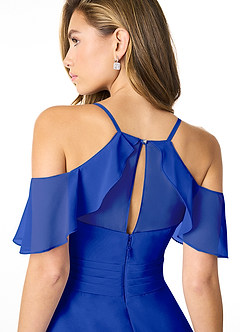 Azazie Dakota Bridesmaid Dresses Royal Blue A-Line V-Neck Pleated Chiffon Dress image4