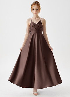 Azazie Avelina Junior Ganache A-Line Pleated Stretch Satin Dress image5