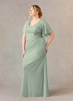 Azazie Selah Final Sale Dusty Sage A-Line V-Neck ruched Mesh Dress image8