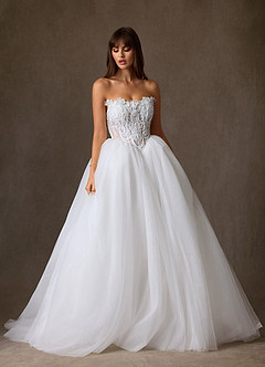 Azazie Sariyah Wedding Dresses Diamond White Ball-Gown Off the Shoulder Tulle Dress image9