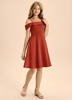 Azazie Anselie Junior A-Linie Plissee Stretch-Satin Kleid Rost image6