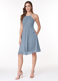Azazie Adriana Bridesmaid Dresses A-Line Pleated Chiffon Knee-Length Dress image3