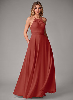 Azazie Amalia Bridesmaid Dresses Terracotta A-Line Pleated Chiffon Dress image1