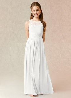 Azazie Bibiane Junior White A-Line Pleated Chiffon Dress image1