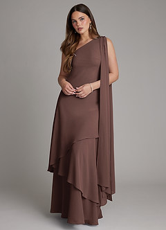 Azazie Monique Robes de demoiselle d'honneur Robe Trapèze en Mousseline de soie Asymétrique Ganache image1