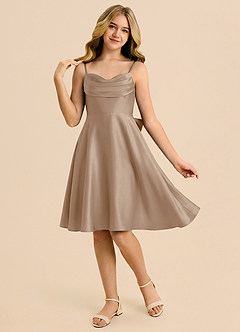 Azazie Bear Junior Taupe A-Line Sweetheart Neckline Stretch Satin Dress image3