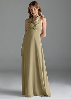 Azazie Tessie Junior A-Linie Plissee Chiffon Kleid Moosgrün image1