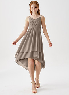 Azazie Mariam Junior Taupe A-Line Pleated Chiffon Dress image3