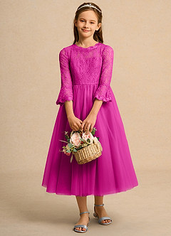 Azazie Lamb Girl Flower Girl Dresses Fuchsia Ball-Gown Lace Dress image1