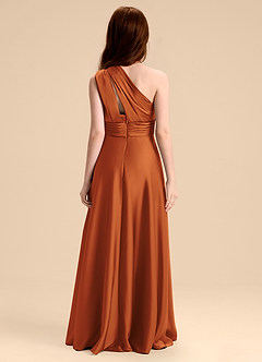 Azazie Charlize Junior Cinnamon A-Line Pleated Stretch Satin Dress image2