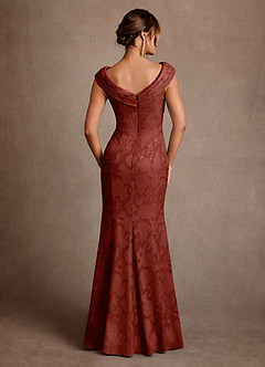 Azazie Aberdeen Mother of the Bride Dresses Terracotta Sheath Pleated Floral Burnout Dress image2