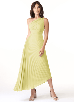 Azazie Kirra Bridesmaid Dresses Lemon Sorbet A-Line One Shoulder Chiffon Dress image1