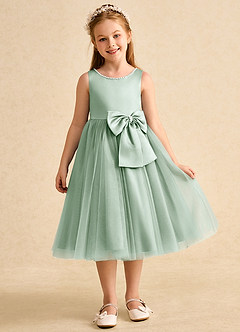 Azazie Twinsie Flower Girl Klänningar Klänning A-Linje i Tyll Rosett image7