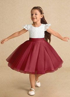 Azazie Vetty Flower Girl Dresses Ivory Pomegranate A-Line Lace Tulle Dress image5