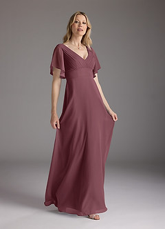 Azazie Alessa Moeder van de bruid jurken A-Lijn Jurk van Chiffon V-hals geplooid Sangria image4