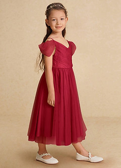 Azazie Lizzette Flower Girl Dresses Scarlet A-Line Ruched Tulle Dress image1