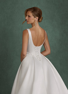 Azazie Odette Hochzeitskleider Ballkleid U-Boot Ausschnitt Satin Kleid Diamantweiß image8