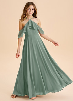 Azazie Tessabelle Junior Silver Sage A-Line Off the Shoulder Chiffon Dress image4