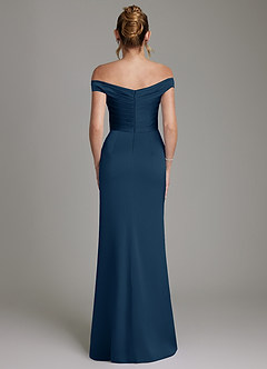 Azazie Teyana Bridesmaid Dresses Dark Navy Sheath Off the Shoulder Stretch Satin Dress image7