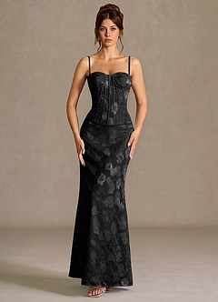 satin black prom dress Stretch Satin Sleek Long Glitter Prom Dress main image 0
