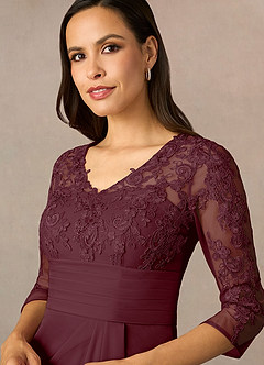 Azazie Poe Mother of the Bride Dresses Cabernet Sheath Lace Dress image3