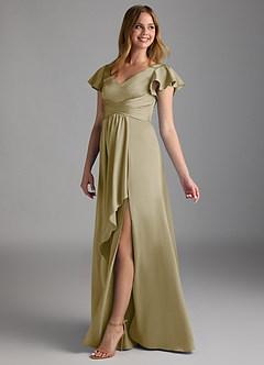 Azazie Omari Bridesmaid Dresses Moss Green A-Line Stretch Satin Dress image5