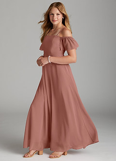 Azazie Sue Junior Auburn A-Line Off the Shoulder Chiffon Dress image3