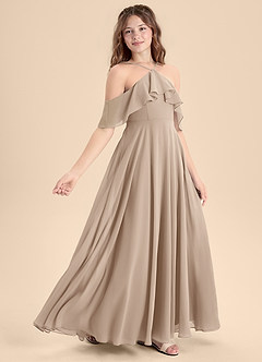 Azazie Tessabelle Junior A-Linie Schulterfrei Chiffon Kleid Taupe image3