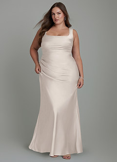 Azazie Agustina Bridesmaid Dresses White Alabaster Mermaid Corset Stretch Satin Dress image9