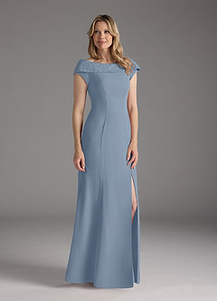 Azazie Cupid Kleider für die Brautmutter A-Linie Bootshals Spitze Chiffon Kleid Staubblau image3