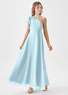 Azazie Arabella Junior A-Linie Gestreift Chiffon Kleid Wolke Blau image4