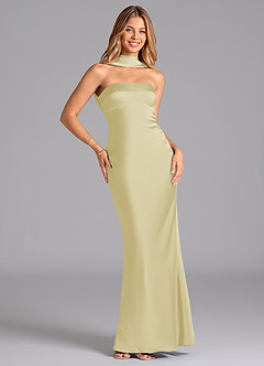 Azazie Lusinda Brudtärnklänningar Klä av Sjöjungfru i Stretch Satin Axelbandslös Citronsorbet image3