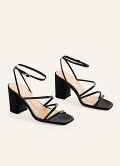 front Matchande färg matt satin ankelrem Block häl sandaler