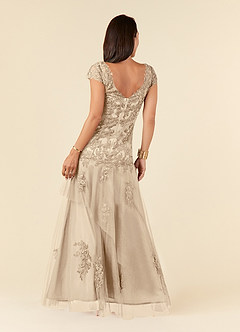 Azazie Romy Mother of the Bride Dresses Champagne Mermaid V-Neck Sequins Tulle Dress image3