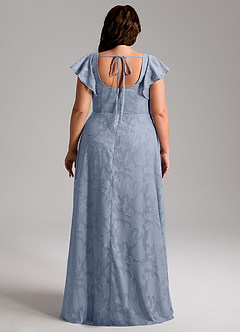 Azazie Bondi Bridesmaid Dresses Dusty Blue A-Line Side Slit Floral Burnout Dress image8