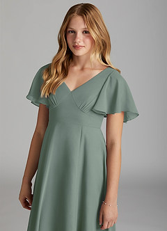 Azazie Kimber Junior A-Linie Plissee Chiffon Kleid Eukalyptus image6