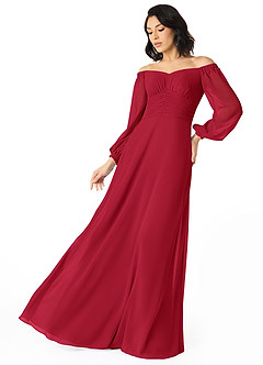 Azazie Rubina Final Sale Dusty Blue A-Line Long Sleeve Chiffon Dress image3