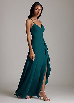 Azazie Naeem Bridesmaid Dresses Pine A-Line V-Neck Ruffle Chiffon Dress image4