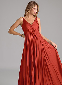 Azazie Raychelle Bridesmaid Dresses Rust A-Line Pleated Stretch Satin Dress image7