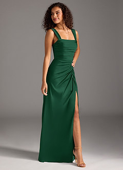 Azazie Jesaphine Bridesmaid Dresses Dark Green Sheath Bow Stretch Satin Dress image7