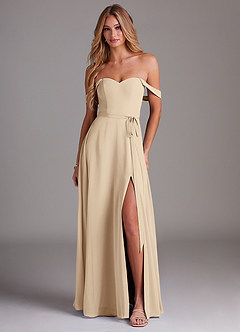 Azazie Aaron Bridesmaid Dresses Champagne A-Line Off the Shoulder Chiffon Convertible Dress image1