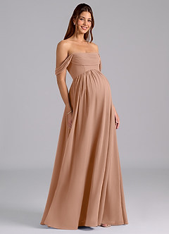 Azazie Saige Robes de demoiselle d'honneur de maternité Robe Trapèze Plissée Longueur ras du sol Mousseline de soie image1