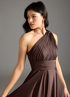 Azazie Charlize Abiti da Damigella Abito A-Line in Raso Elasticizzato Monospalla Ganache image7