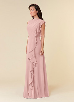 Azazie Narine Mother of the Bride Dresses Powder Pink A-Line High Neckline Pleated Chiffon Dress image2