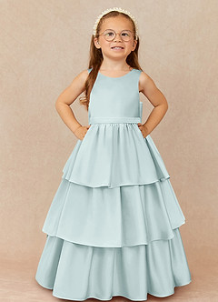 Azazie Margie Flower Girl Dresses Mist A-Line Bow Stretch Satin Dress image2