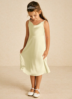 Azazie Zuzu Flower Girl Dresses Lemon Sorbet A-Line Spaghetti Strap Stretch Satin Dress image3