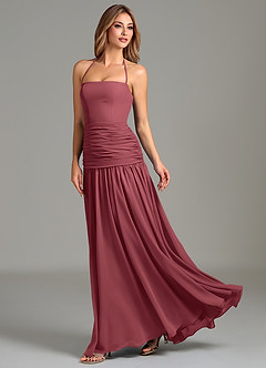 Azazie Vashti Bridesmaid Dresses Merlot A-Line Chiffon Dress image5